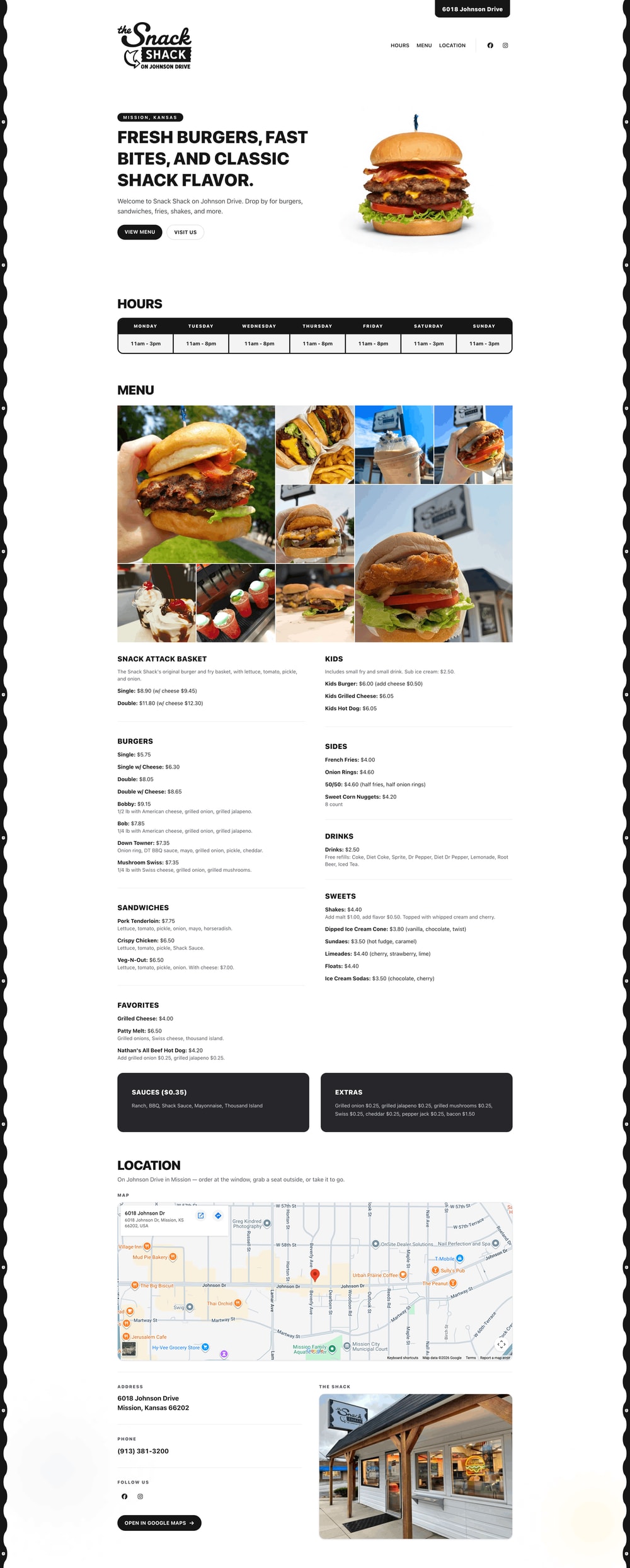 The Snack Shack website homepage