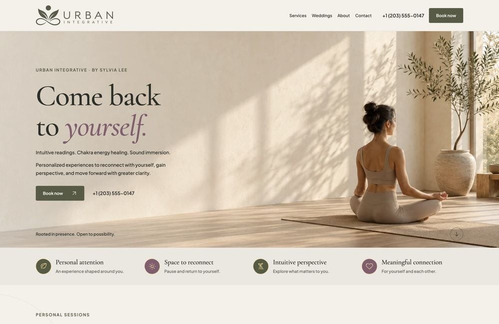 Urban Integrative website design, featuring a calm interior and a welcoming introduction