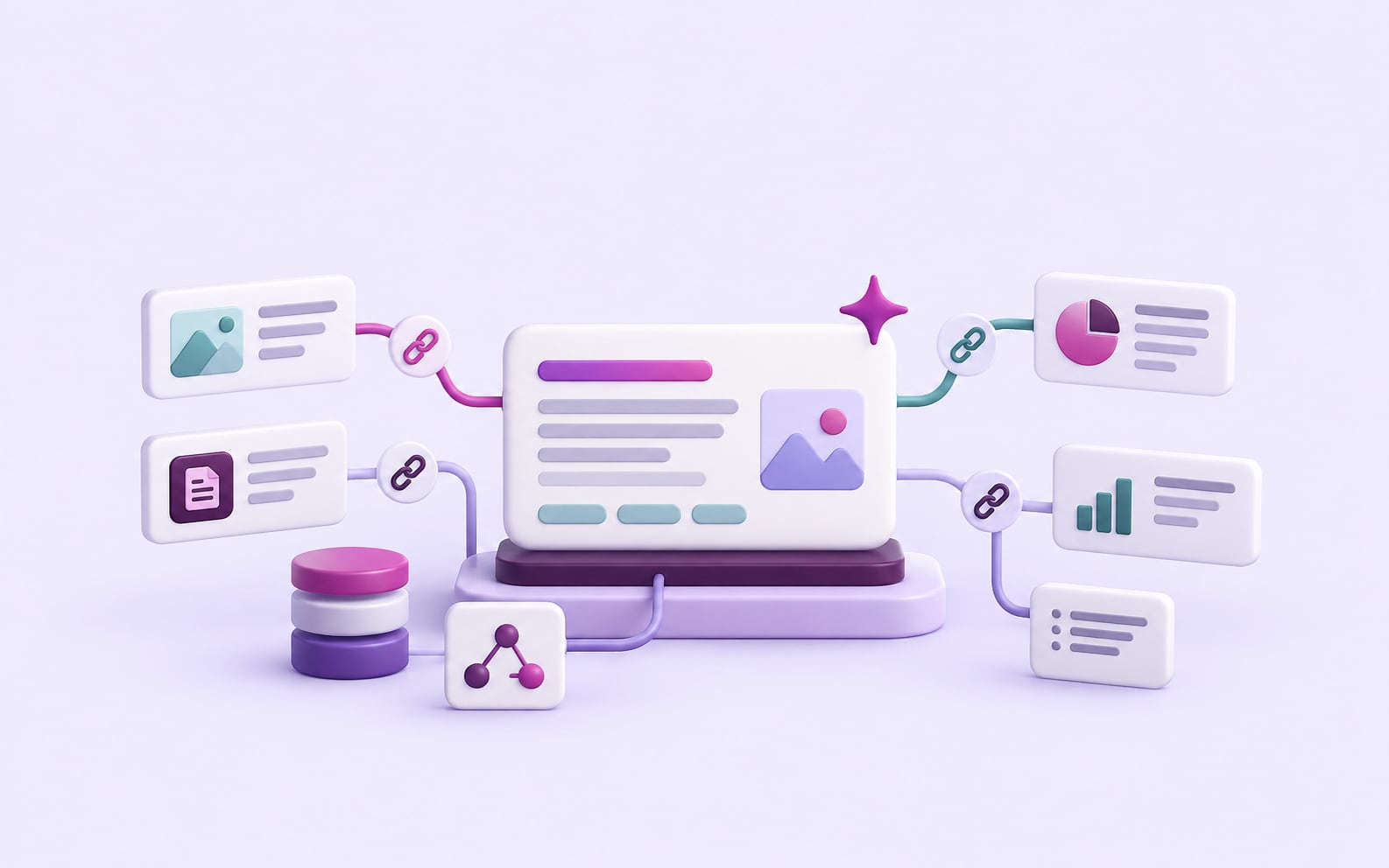 AI answer connected to cited sources and structured content illustration