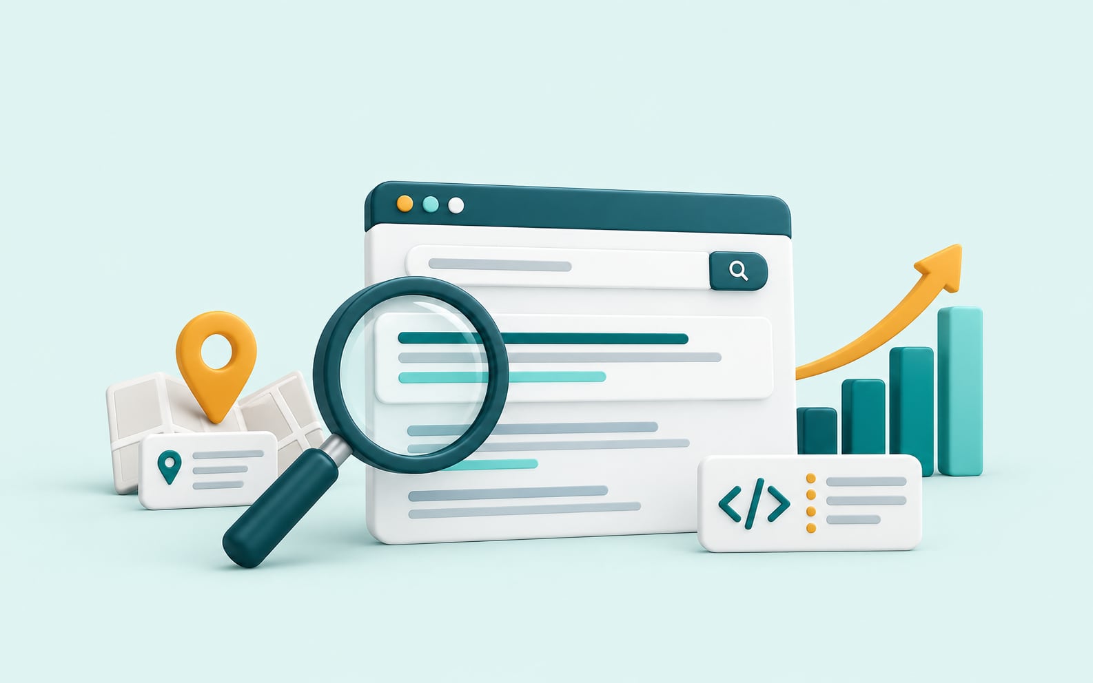 Search results, local visibility, and ranking growth illustration