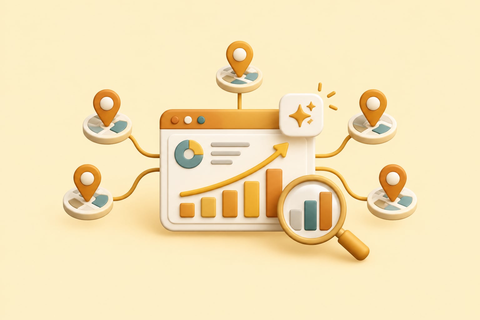 Multi-location search growth and competitor tracking illustration