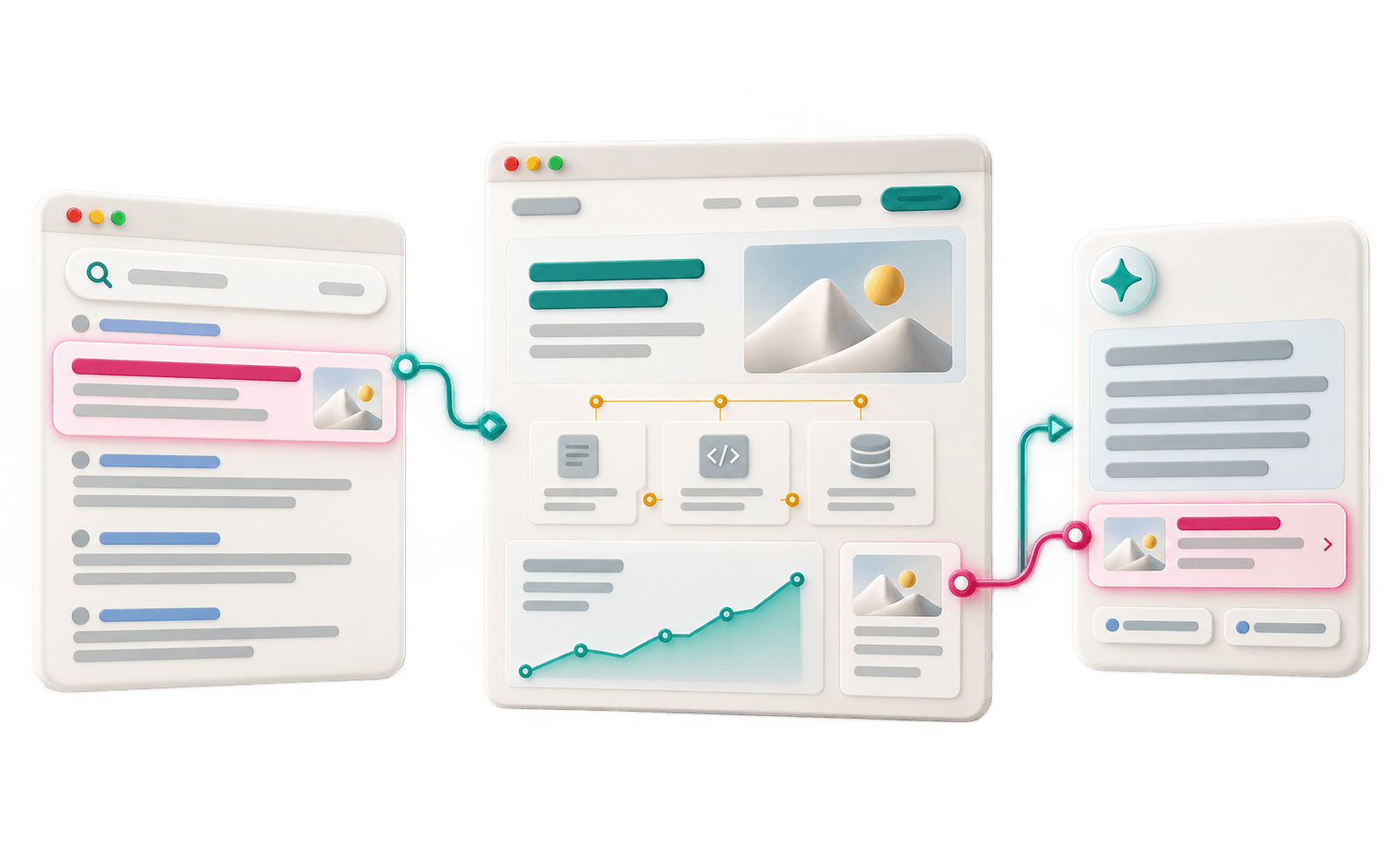 A search result connected to an optimized business website and a cited AI answer