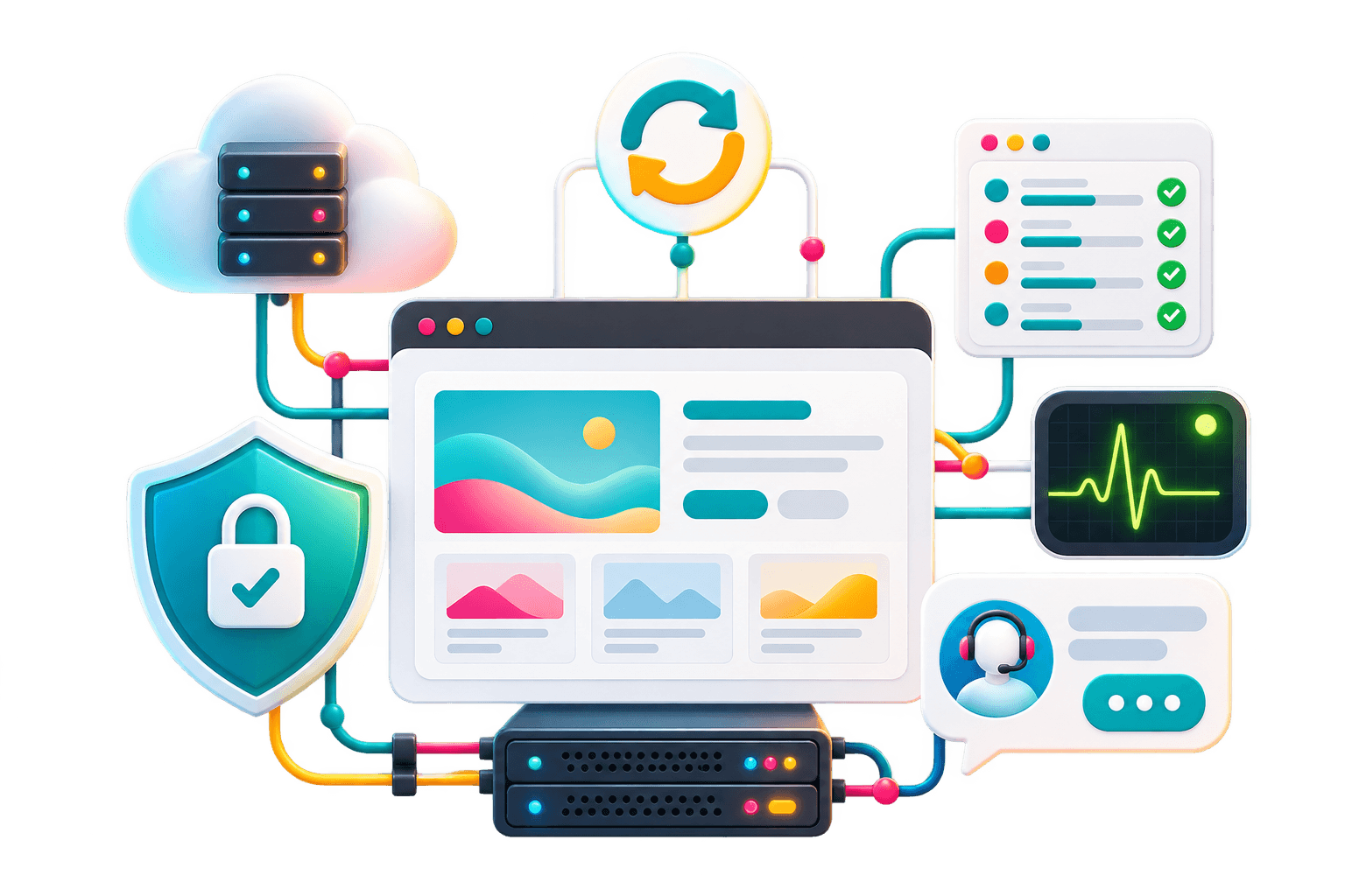 Website connected to secure hosting, monitoring, updates, and direct support